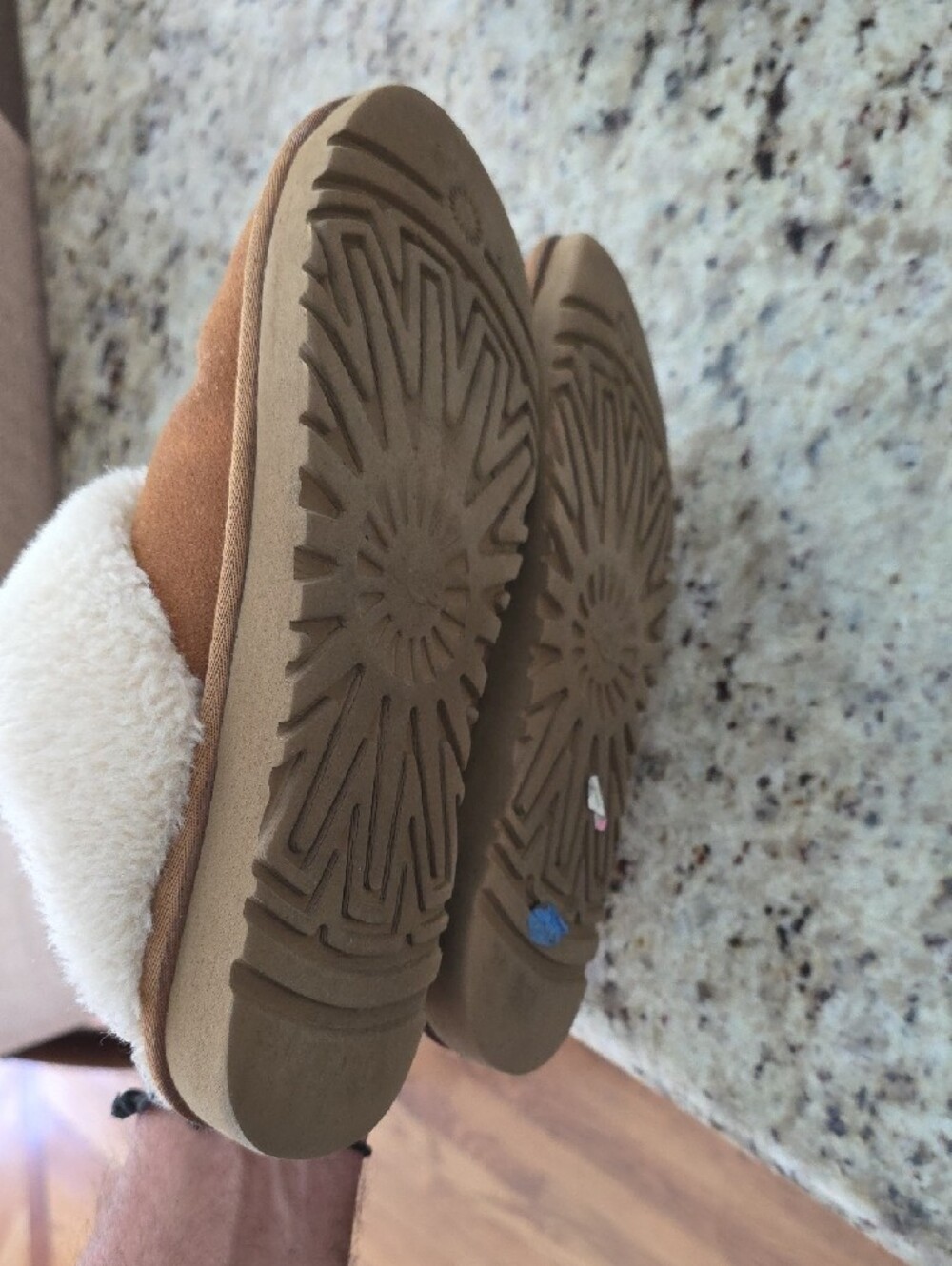 UGG Chestnut Suede Cozy Shearling Cuff Mule Slippers - Picture 5 of 5